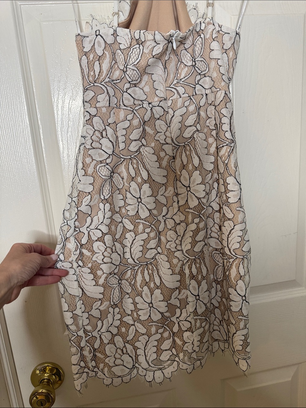 Lulu's White Floral Lace Mini Dress over Nude - Picture 6 of 7